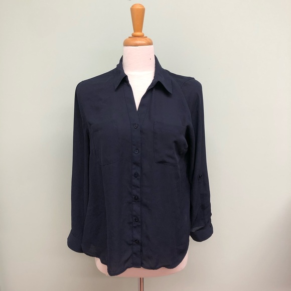 Talbots | Women's Long Sleeve Blouse | Navy | Large (P) - Picture 1 of 7